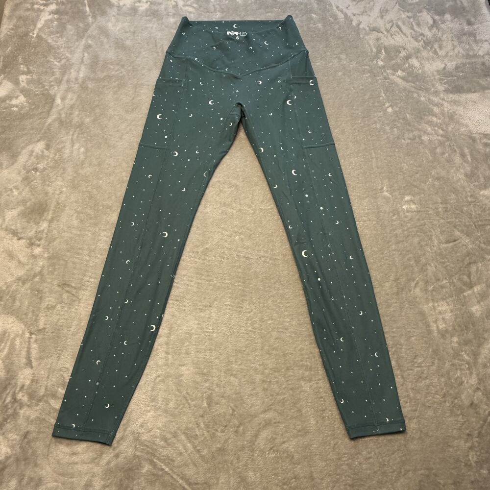 POPFLEX Leggings Women Celestial Green High Rise Pockets Moon Star Yoga Athletic - Picture 2 of 9